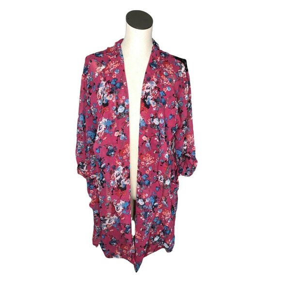 Band of Gypsies Tops - Band of Gypsies Open Cardigan Floral Jacket Cranberry Blu Womens Small Top Lace